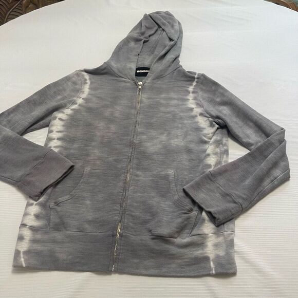 MONROW Grey Tie Dye Full Zip Hoodie Jacket Size Medium - Picture 1 of 9